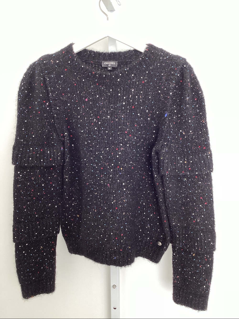 CHANEL Black Speckled Crewneck Sweater